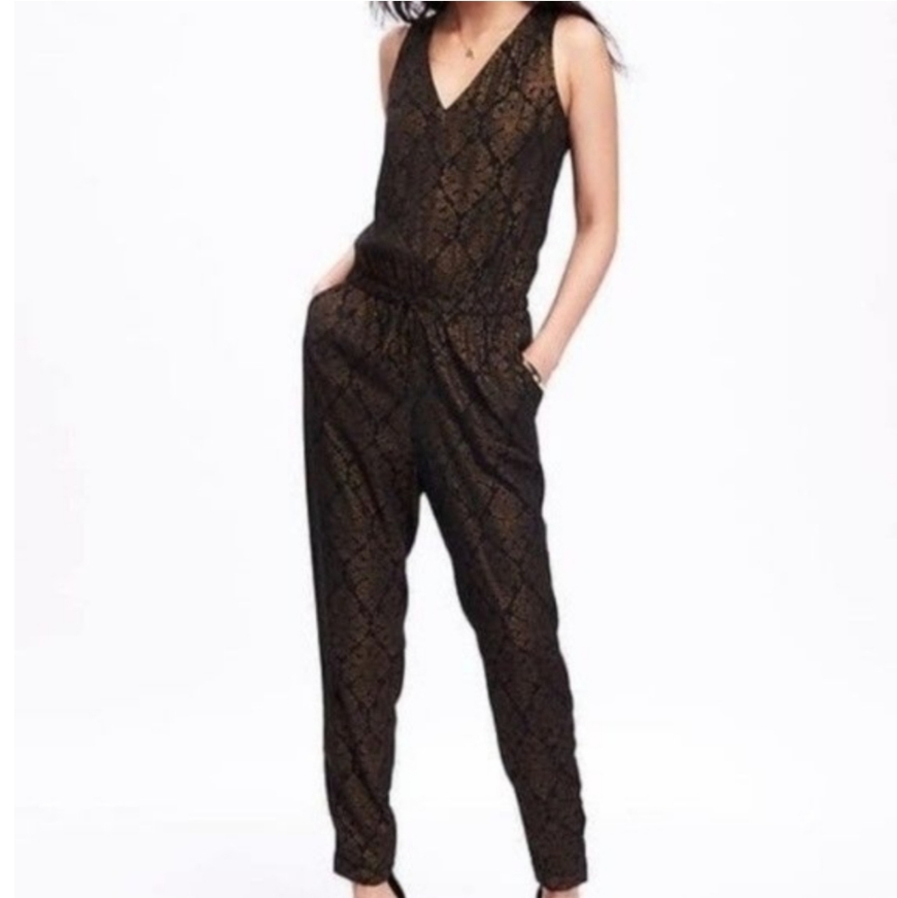 Old Navy Black Gold Sleeveless Jumpsuit
